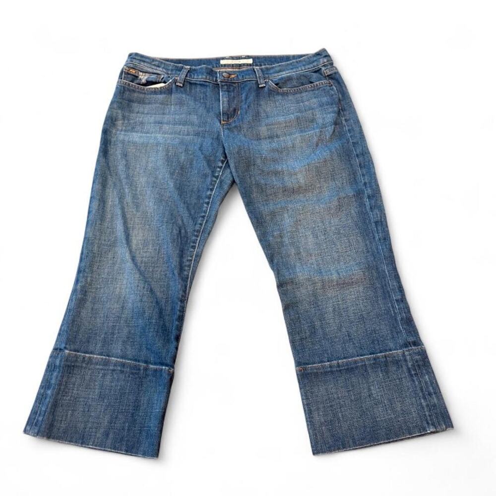 Joe's Jeans Socialite Kicker Cropped Flare Wide Cuff Blue Denim — Size 32